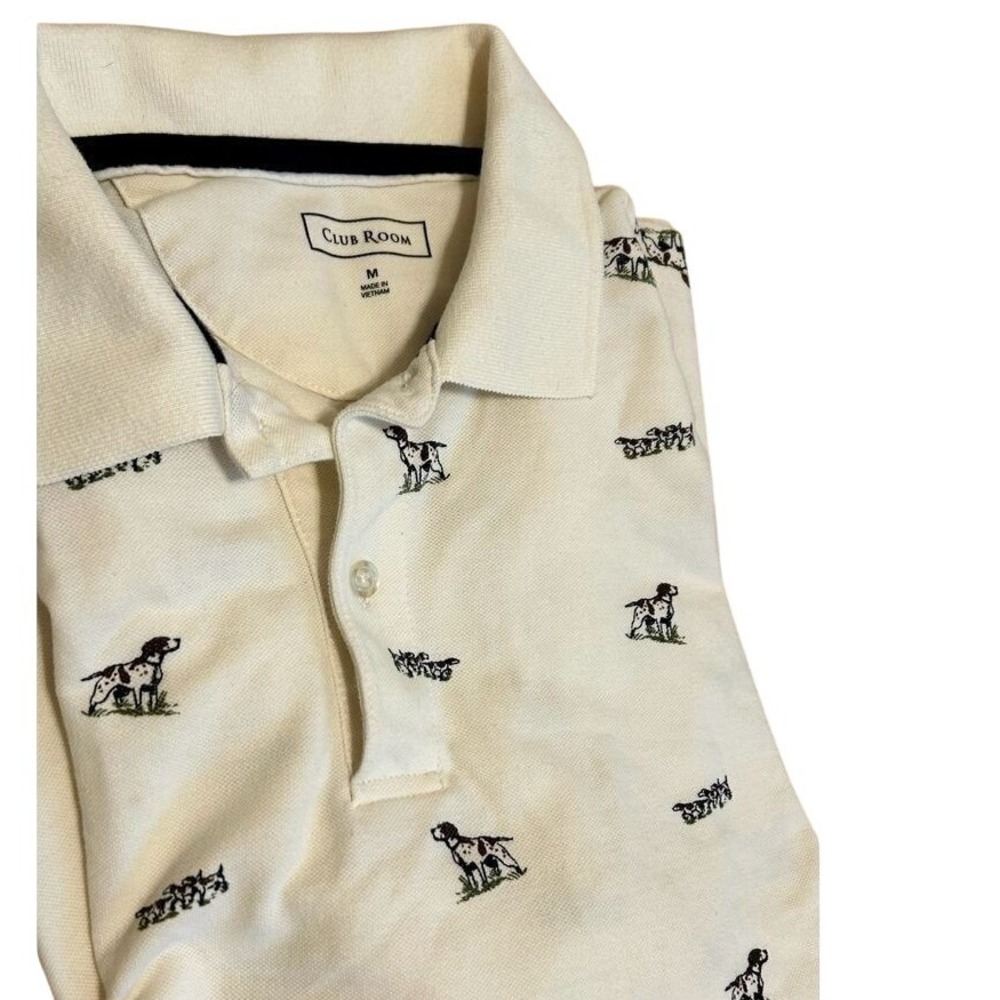 Men's Hunting Dog Preppy Old Money Print Polo Shirt Casual Club Room Medium - Picture 1 of 10